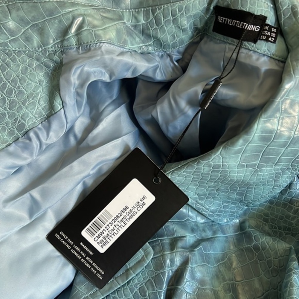 NEW Pretty Little Thing Pale Blue Croc PU Trench Coat | Size 10 - Picture 12 of 12